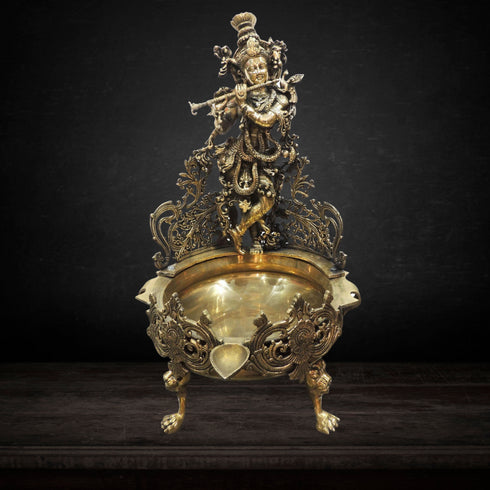 Brass Krishna Urli Antique For Home Statue 32.5Kg