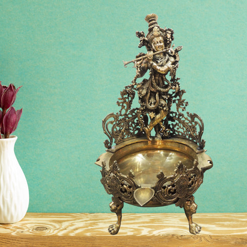 Brass Krishna Urli Antique For Home Statue 32.5Kg