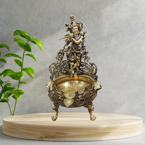 Brass Krishna Urli Antique For Home Statue 32.5Kg