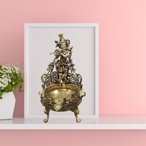 Brass Krishna Urli Antique For Home Statue 32.5Kg