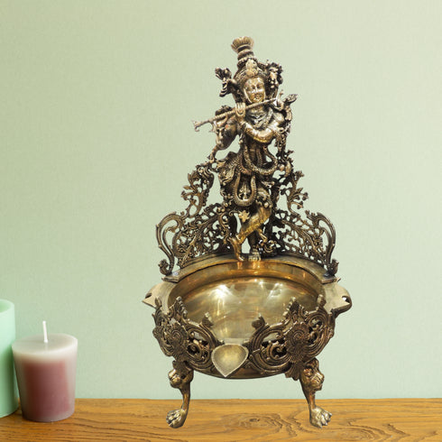 Brass Krishna Urli Antique For Home Statue 32.5Kg