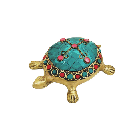 Brass Tortaoise With Coral Statue 0.4Kg