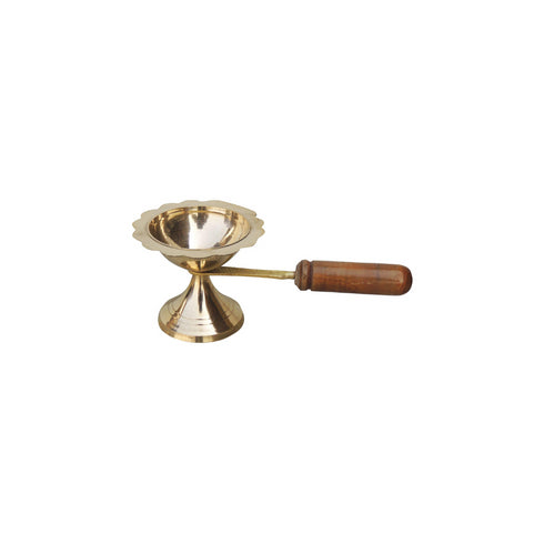 Brass Oil Lamp Deepak With Wooden Handle 0.085Kg