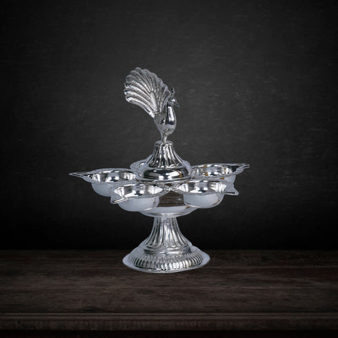Pure Silver Panchmukhi Peacock Deepam Diya 109g