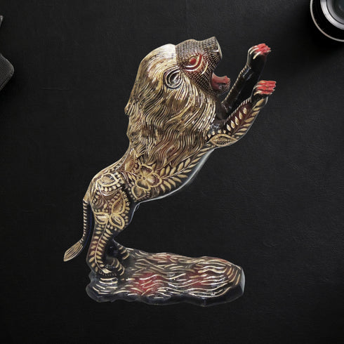 Brass Showpiece Jumping Lion Statue 3.03kg