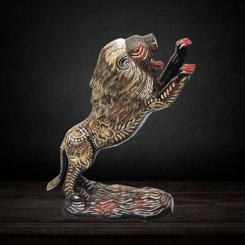 Brass Showpiece Jumping Lion Statue 3.03kg