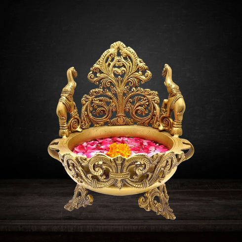 Brass Urli Peacock and Elephant Design 2.8kg