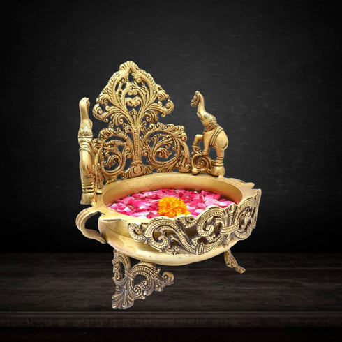 Brass Urli Peacock and Elephant Design 2.8kg