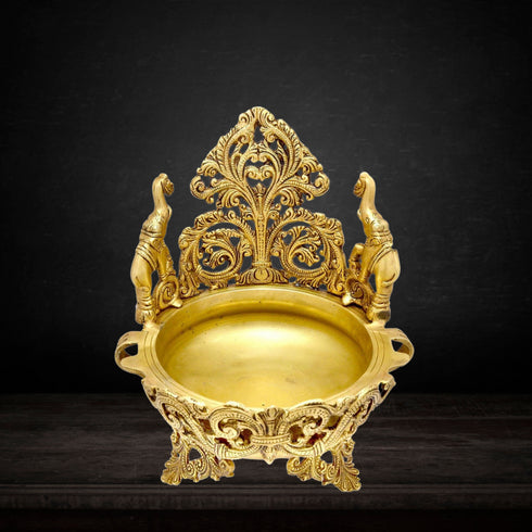 Brass Urli Peacock and Elephant Design 2.8kg