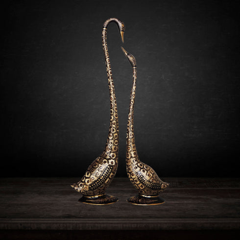 Brass Duck Pair Statue Copper Dotted 4.95kg