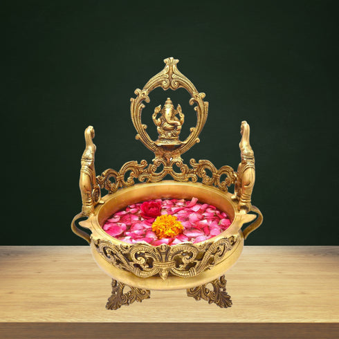 Brass Urli With Design & Lord Ganesh 3.2kg