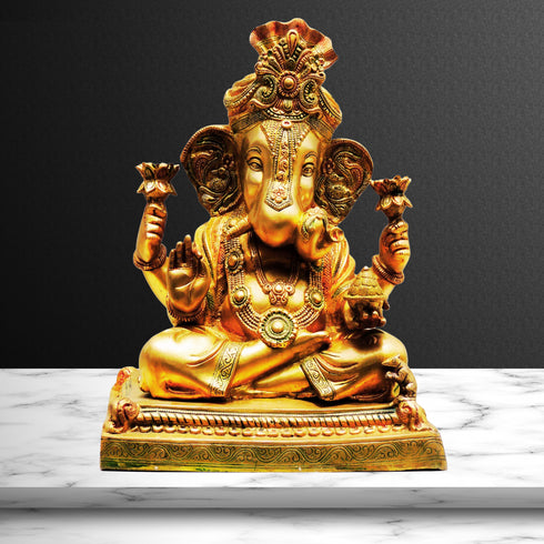 Brass Pagdi Ganesh Statue 21.28Kg