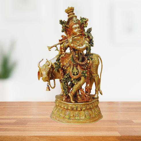 Brass Krishna With Cow Big Idol 33.14Kg