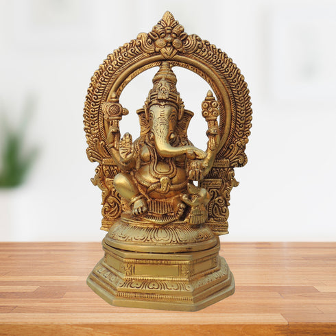 Brass Ganesh Circle Statue 3.34kg
