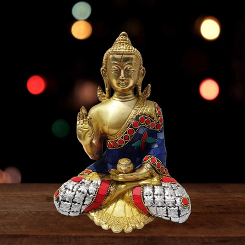 Brass Buddha Statue with Stonework 2.022kg