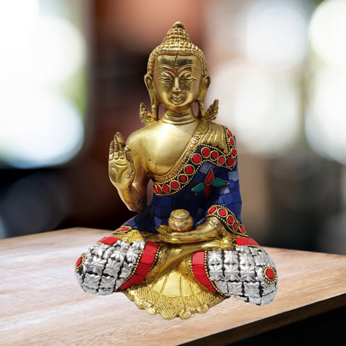 Brass Buddha Statue with Stonework 2.022kg