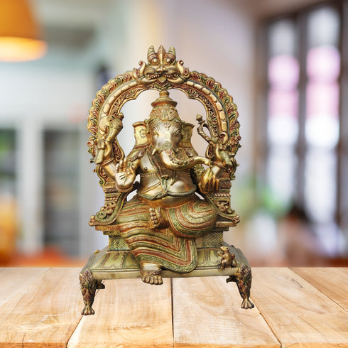 Brass Ganesh Big With Frame Statue 35.86Kg