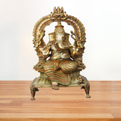 Brass Ganesh Big With Frame Statue 35.86Kg