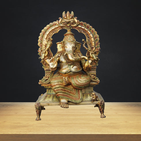 Brass Ganesh Big With Frame Statue 35.86Kg