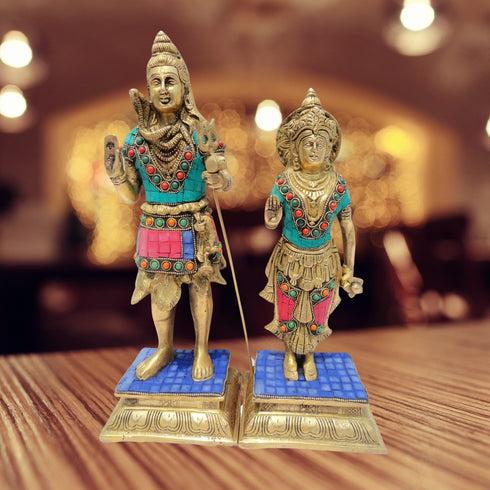 Brass Shiv Parvati Pair God Idol Statue 3.564kg