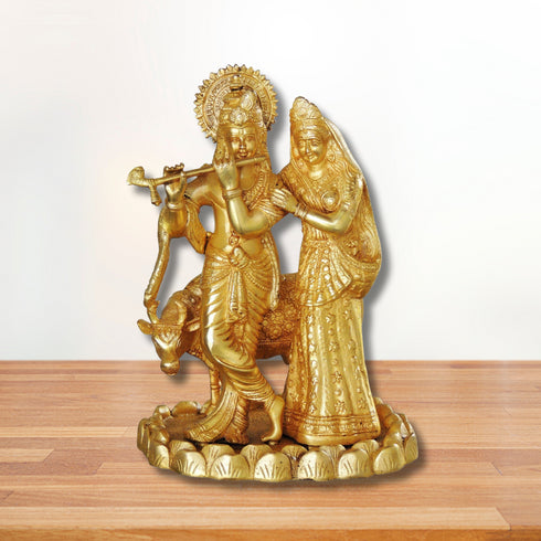 Brass Radha Krishan Pair With Cow Statue 4.825kg