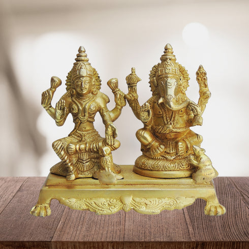 Brass Laxmi Ganesh God Idol Statue 2.16kg