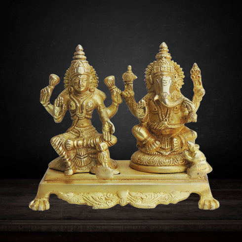 Brass Laxmi Ganesh God Idol Statue 2.16kg