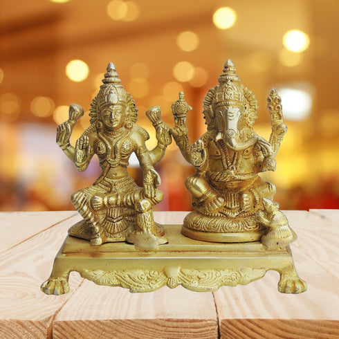 Brass Laxmi Ganesh God Idol Statue 2.16kg