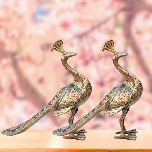 Brass Showpiece Peacock Pair Statue 2.32Kg