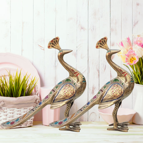 Brass Showpiece Peacock Pair Statue 2.32Kg