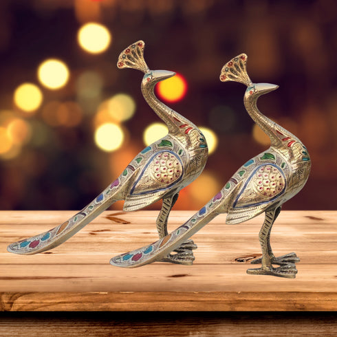 Brass Showpiece Peacock Pair Statue 2.32Kg