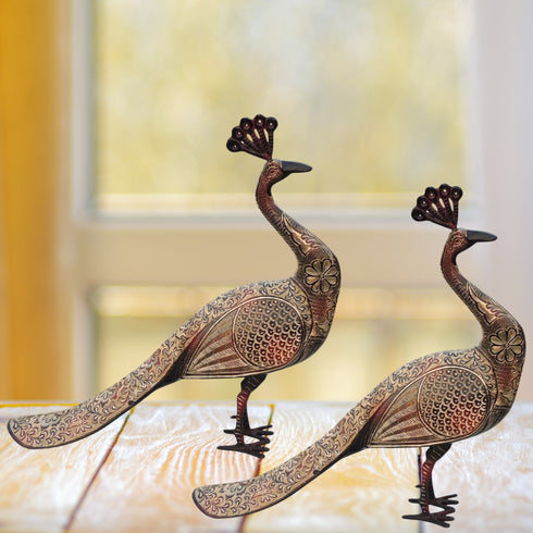 Brass Showpiece Peacock Pair Statue 8.4Kg