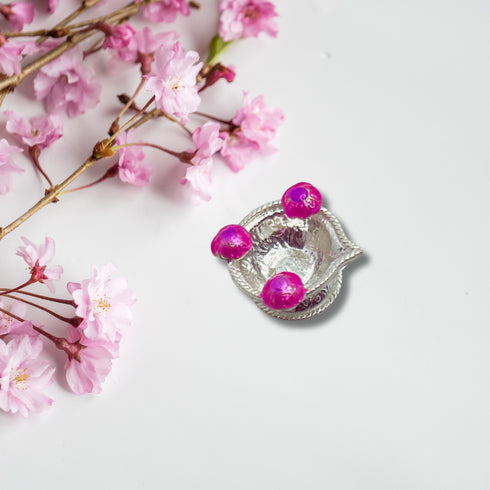 Pure Silver Diya With Flowers 10g