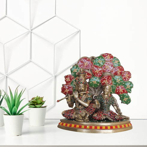 Brass Radha Krishna with Tree Statue 7.72Kg