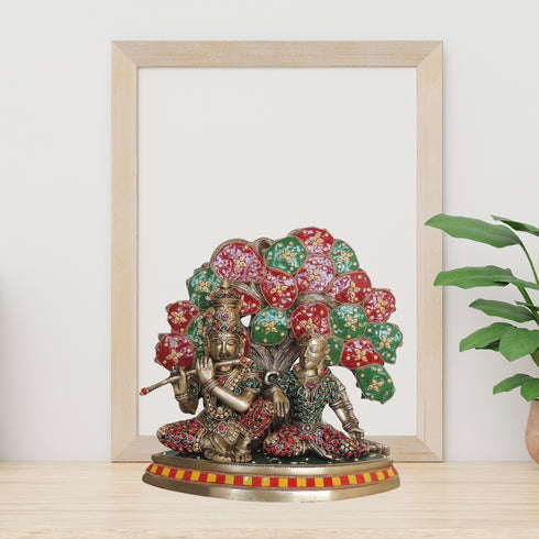 Brass Radha Krishna with Tree Statue 7.72Kg