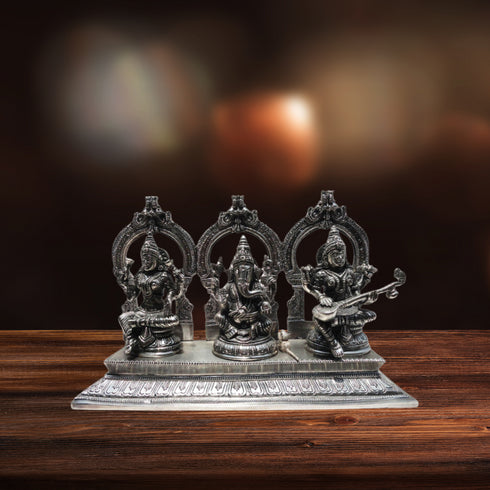 Brass Lakshmi Ganesh Sarasvati With Same Base Statue 5.4kg