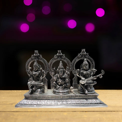 Brass Lakshmi Ganesh Sarasvati With Same Base Statue 5.4kg