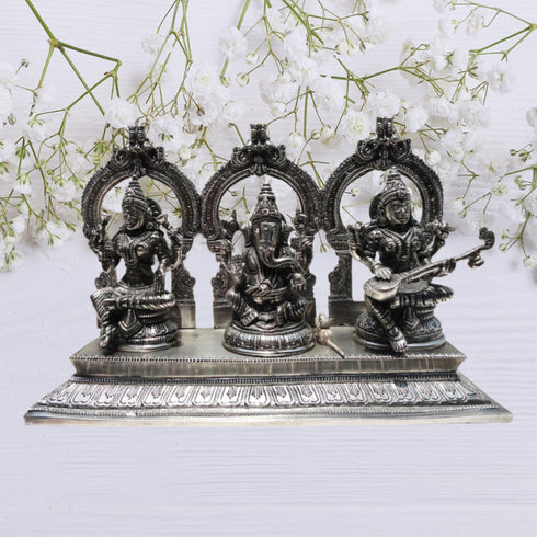 Brass Lakshmi Ganesh Sarasvati With Same Base Statue 5.4kg
