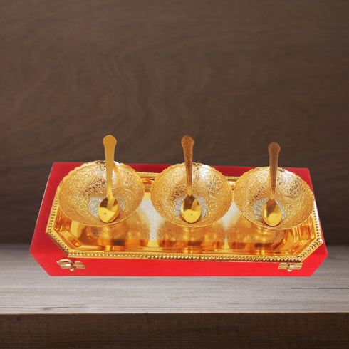Brass 3 Pcs Decoratice Bowl Set With Velvet Box 0.52kg