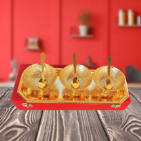 Brass 3 Pcs Decoratice Bowl Set With Velvet Box 0.52kg