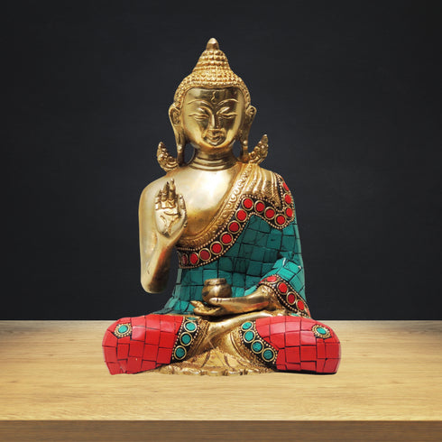Brass Buddha Statue With Stone Finish 1Kg