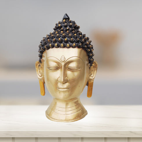 Brass Budha Head Statue Antique Finish 9.38Kg