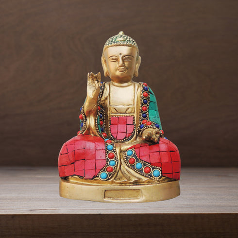 Brass Budha Statue With Turquoise Coral 1.5Kg