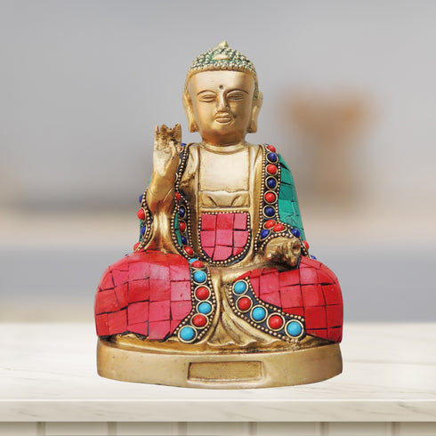 Brass Budha Statue With Turquoise Coral 1.5Kg