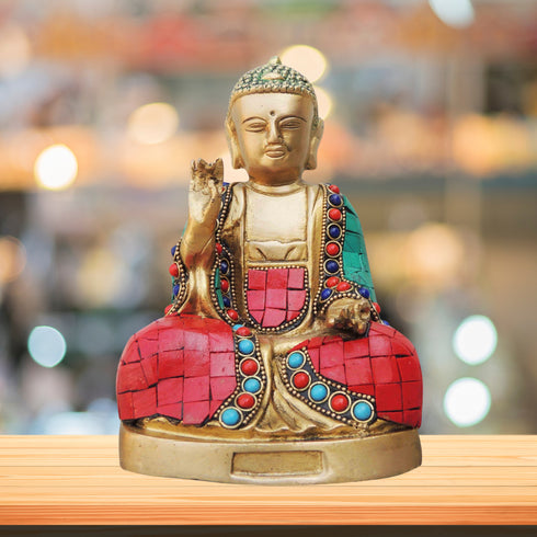 Brass Budha Statue With Turquoise Coral 1.5Kg