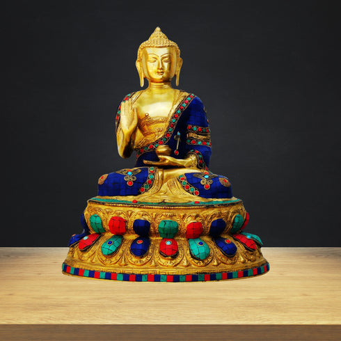 Brass Budha Statue With Turquoise Stone 9.342Kg