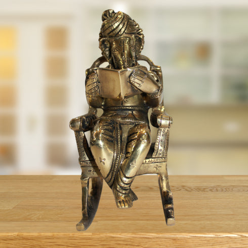 Brass Chair Ganesh Statue 1839g