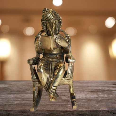 Brass Chair Ganesh Statue 1839g