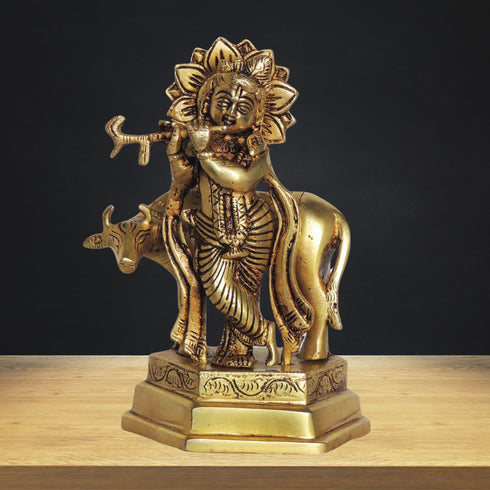 Brass Cow Krishna God Idol Statue 1.57Kg