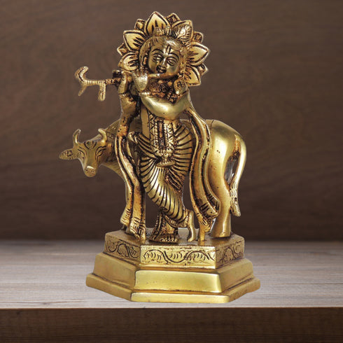 Brass Cow Krishna God Idol Statue 1.57Kg